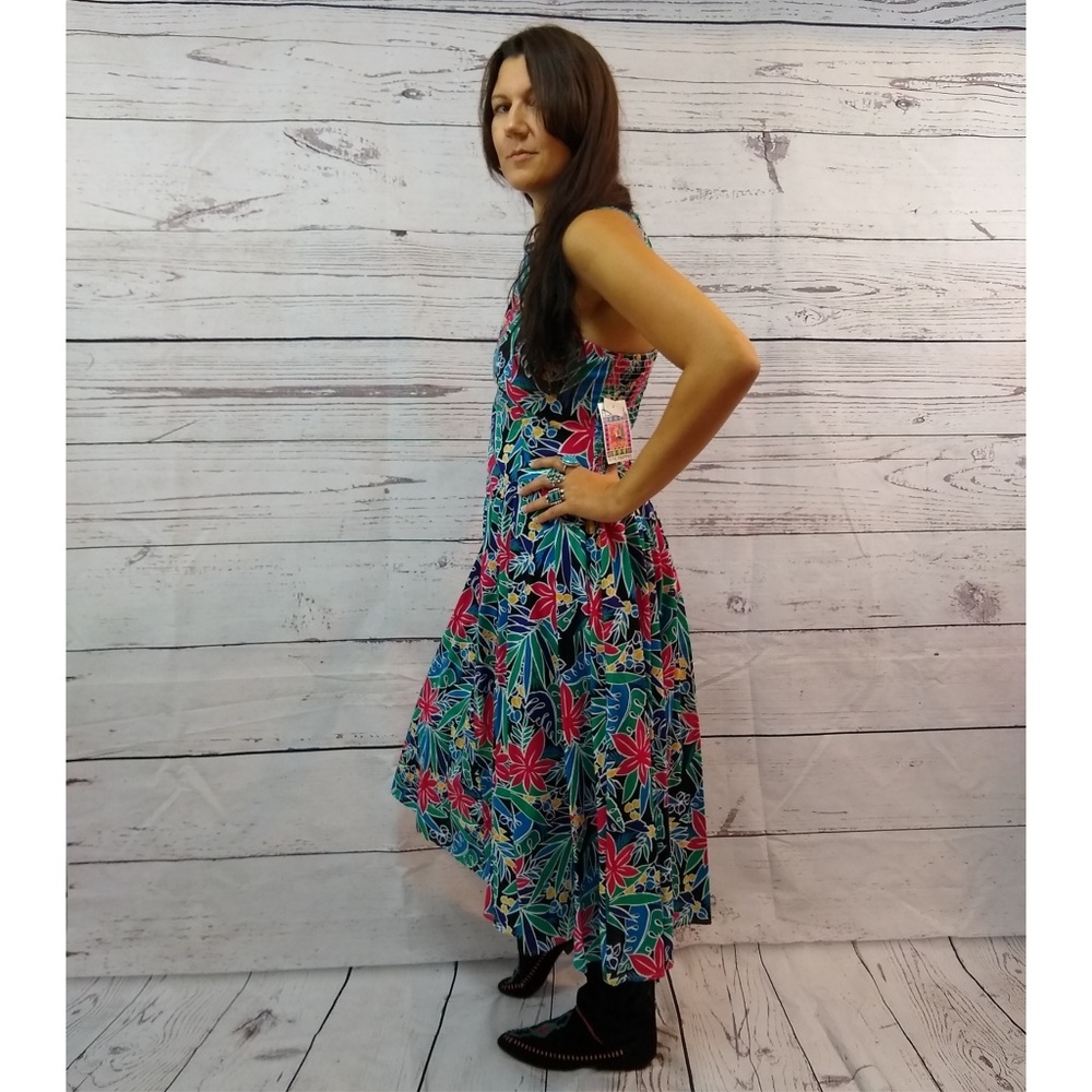 80s floral print cutout back dress with pockets - Picture 3 of 5